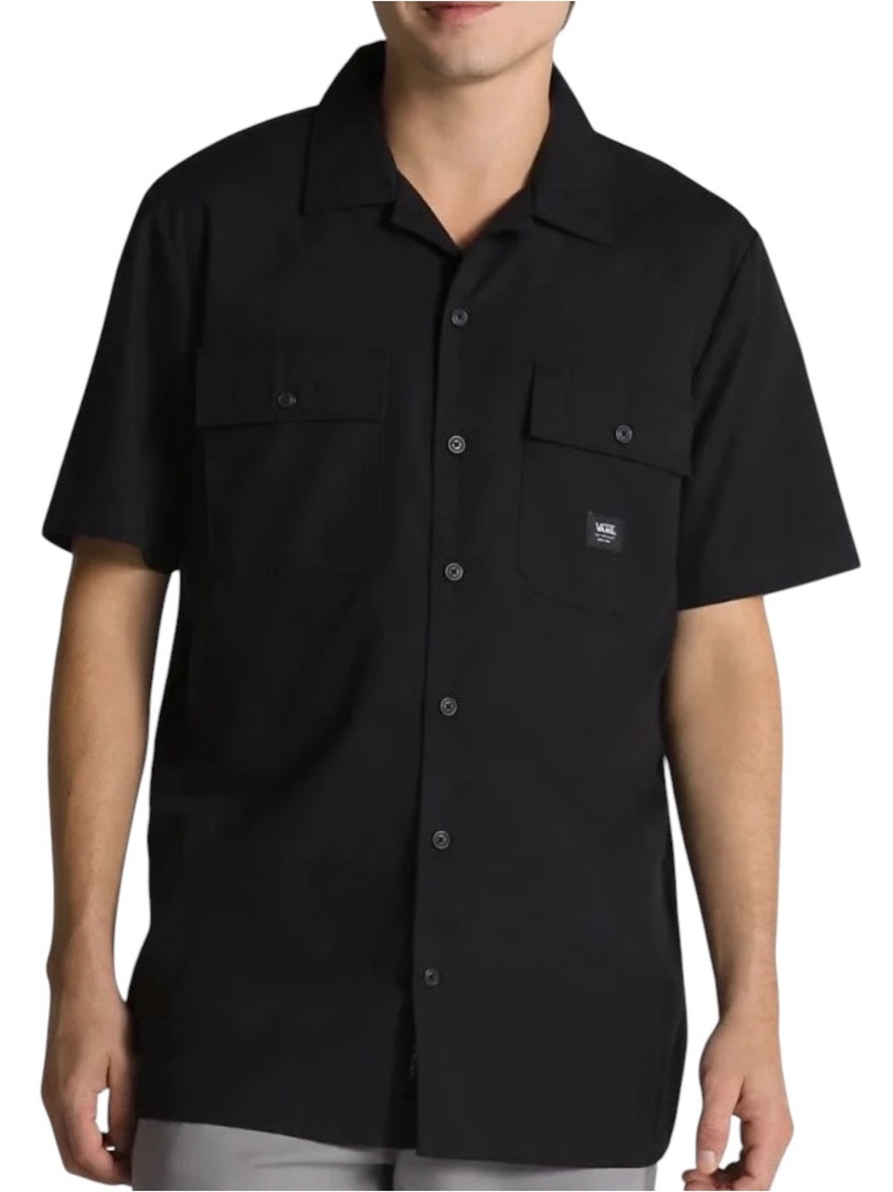 VANS Black Short-Sleeve Button Down Smith Workwear Camp Shirt Men Size Medium